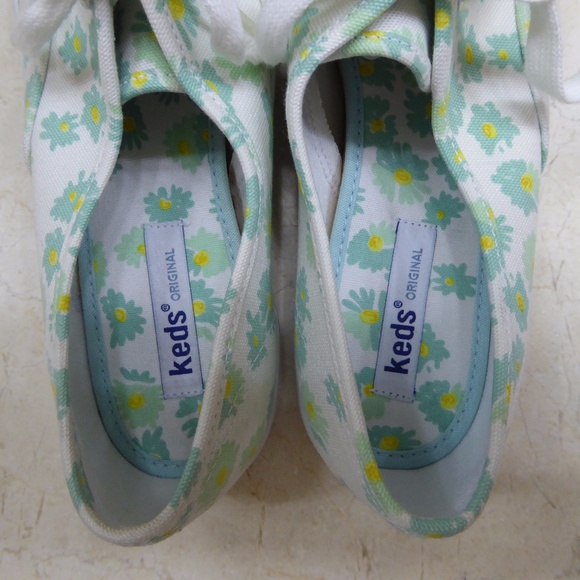 NEW Keds Champion Sneakers White with Green & Yellow Flowers - Womens Size 8.5 - Picture 5 of 8